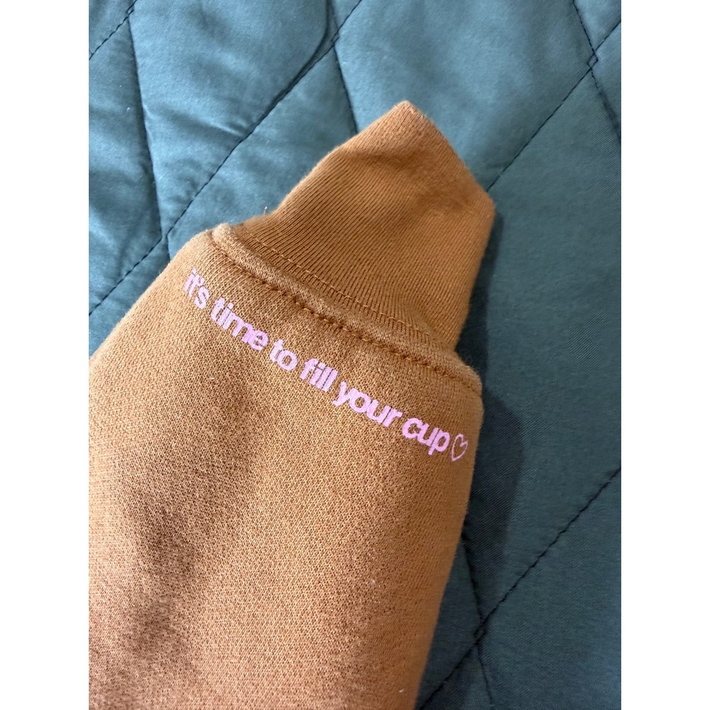 The Mayfair Group Cancelled Plans Zip Up Hoodie Brown Pink Puff Print L/XL - Picture 3 of 14